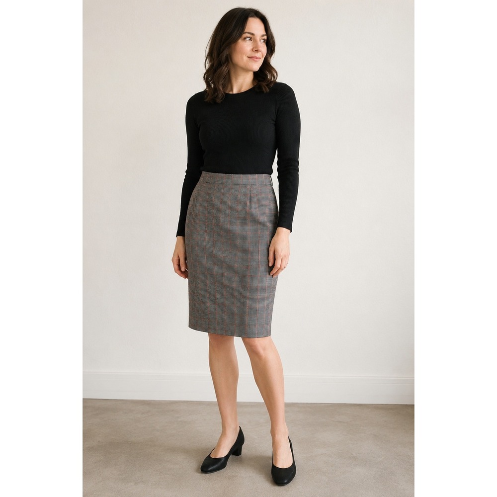 Antonio Melani Women's Size 12 Gray Plaid Pencil Skirt Stretch Lined Career